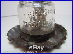Antique Make-Do Oil Lamp tin base Cheesebrough Mfg Co New York glass bottle