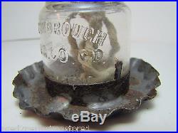 Antique Make-Do Oil Lamp tin base Cheesebrough Mfg Co New York glass bottle