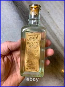 Antique Medicine Bottle Label UNOPENED Dewitt's Golden Liniment CHICAGO NEW YORK