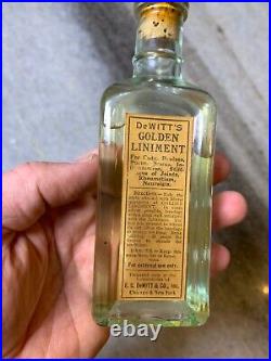 Antique Medicine Bottle Label UNOPENED Dewitt's Golden Liniment CHICAGO NEW YORK