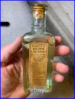 Antique Medicine Bottle Label UNOPENED Dewitt's Golden Liniment CHICAGO NEW YORK