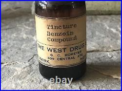 Antique Medicine Bottle With Paper Label And Cork Tincture Benzoin Dunkirk N. Y