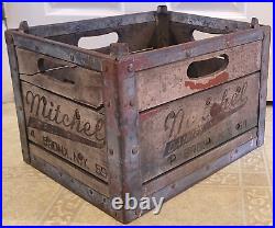 Antique Mitchel Dairies Inc Wooden Crate Milk Pint Bottle Bronx Ny Scarce Rare