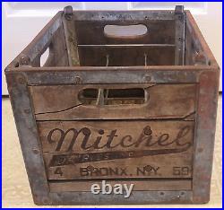 Antique Mitchel Dairies Inc Wooden Crate Milk Pint Bottle Bronx Ny Scarce Rare