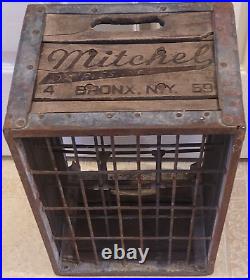 Antique Mitchel Dairies Inc Wooden Crate Milk Pint Bottle Bronx Ny Scarce Rare