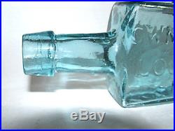 Antique Pontil G. W. MERCHANT / LOCKPORT N. Y Crude Mint Aqua Blue Medicine bottle