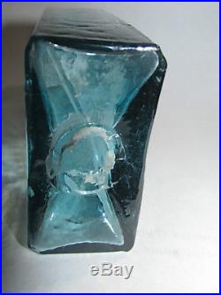 Antique Pontil G. W. MERCHANT / LOCKPORT N. Y Crude Mint Aqua Blue Medicine bottle