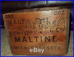 Antique Primitive Apothecary Medicine Wood Wooden Bottle Crate MALTINE NEW YORK