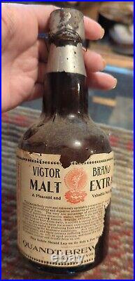 Antique Quandt Brewing Co. Troy NY Vigor Brand Malt Extract Brown Bottle RARE