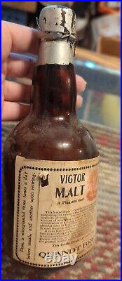 Antique Quandt Brewing Co. Troy NY Vigor Brand Malt Extract Brown Bottle RARE