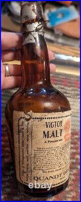 Antique Quandt Brewing Co. Troy NY Vigor Brand Malt Extract Brown Bottle RARE