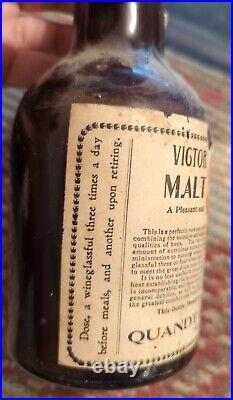 Antique Quandt Brewing Co. Troy NY Vigor Brand Malt Extract Brown Bottle RARE