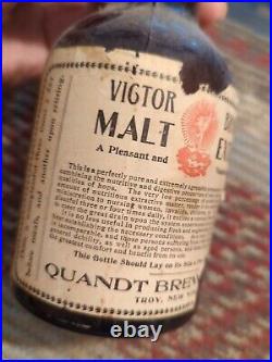 Antique Quandt Brewing Co. Troy NY Vigor Brand Malt Extract Brown Bottle RARE