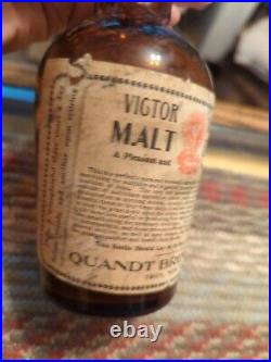 Antique Quandt Brewing Co. Troy NY Vigor Brand Malt Extract Brown Bottle RARE