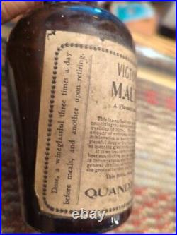 Antique Quandt Brewing Co. Troy NY Vigor Brand Malt Extract Brown Bottle RARE