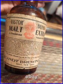 Antique Quandt Brewing Co. Troy NY Vigor Brand Malt Extract Brown Bottle RARE