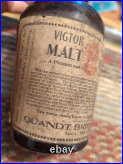 Antique Quandt Brewing Co. Troy NY Vigor Brand Malt Extract Brown Bottle RARE