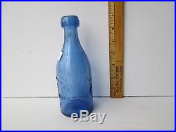 Antique Rich Blue Lancaster New York Blob Sevat Soda Bottle
