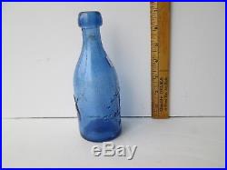 Antique Rich Blue Lancaster New York Blob Sevat Soda Bottle