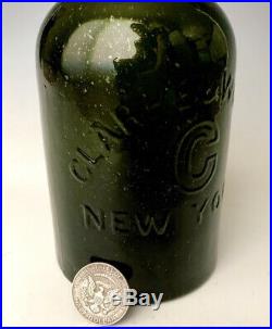 Antique Saratoga Mineral Water Bottle Clarke & White NY, Dark Green/Black Quart