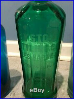Antique Seltzer Bottle Collection of 4 etched mesh blue green New York Art Deco