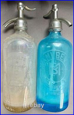 Antique Seltzer Bottles. Inscribed Miami Bev. Brooklyn and Schultz Carbonic