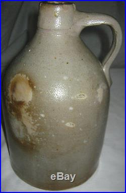 Antique Sign Country Primitive Ny USA Salt Glaze Slip Stoneware Jug Art Bottle