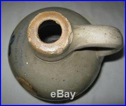 Antique Sign Country Primitive Ny USA Salt Glaze Slip Stoneware Jug Art Bottle