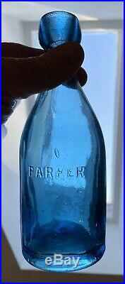 Antique Soda Bottle Parker NY Mint Iron Pontil Not Dug Dark Cornflower Blue Bful