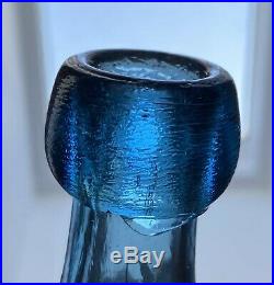 Antique Soda Bottle Parker NY Mint Iron Pontil Not Dug Dark Cornflower Blue Bful