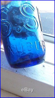 Antique Soda Bottle S. SMITH Auburn NY Iron Pontil Sapphire Blue Ten Pin RARE