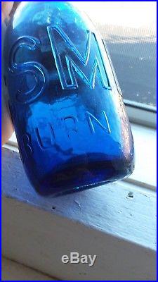 Antique Soda Bottle S. SMITH Auburn NY Iron Pontil Sapphire Blue Ten Pin RARE