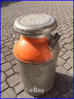 Antique Steel Lidded MILK CAN Grandview Dairy Arkport NY SIGNED 24x13 ORIGINAL
