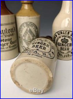 Antique Stoneware 4 Ginger Beer Bottles with New York & Ohio Merchant Advertising