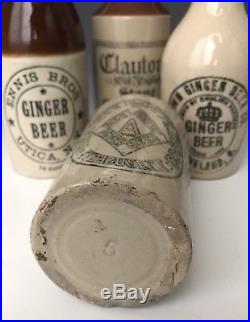 Antique Stoneware 4 Ginger Beer Bottles with New York & Ohio Merchant Advertising