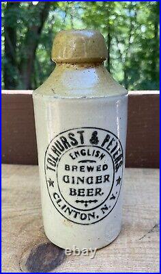 Antique Stoneware Tolhurst & Peters English Brewed Ginger Beer Bottle Clinton NY