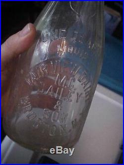 Antique VTG MILK BOTTLE EMBOSSED Brocton NY Dailey & Son Fair View Dairy