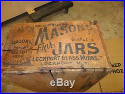 Antique Vintage 1858 Mason Jars Wooden Crate Box Lockport NY Glass Works