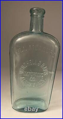 Antique WINCHELL & DAVIS Pint Strap Sided Flask Whiskey Bottle Albany, New York
