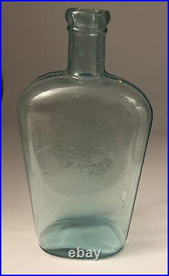 Antique WINCHELL & DAVIS Pint Strap Sided Flask Whiskey Bottle Albany, New York