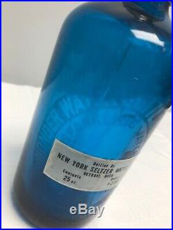 Antique Wonder Seltzer Water BLUE Glass Bottle New York Seltzer Co Detroit, Mi