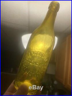 Antique Yellow Clyde Glass Blob Top Beer Excelsior Schenectady, NY 1880
