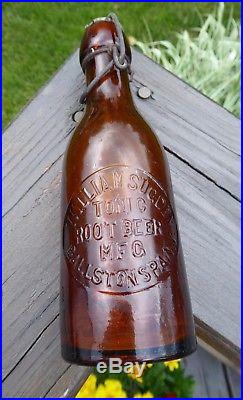 Antique c1890s WILLIAM SUGDEN TONIC ROOT BEER MFG BALLSTON SPA N. Y. Amber Bottle
