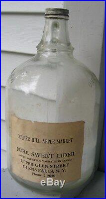 Antique/primitive 1 Gal Cider Bottle Miller Hill Apple Market Glens Falls Ny