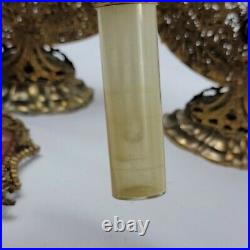 Apollo Studios NY Pair Gilded Jeweled Brass Scent Bottles Hollywood Regency 8.5