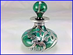 Art Deco Jade Colored Glass With Silver Overly New York Written Scent Bottle