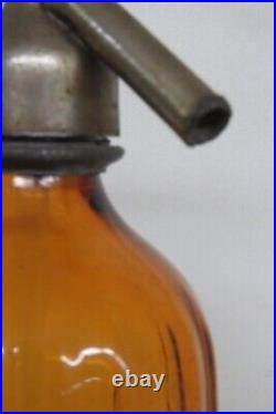 Art Deco Seltzer Soda Siphon Bottle Amber Glass Elstein Brooklyn NY 3897B
