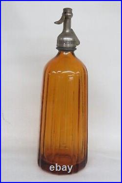 Art Deco Seltzer Soda Siphon Bottle Amber Glass Elstein Brooklyn NY 3897B