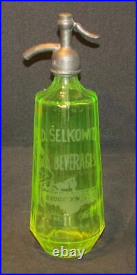 Art Deco Vaseline Glass Advertise D. Selkowitz Brooklyn NY Bottle Top Hat