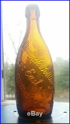 Awesome Bowling Pin Shape Monarch Co Antique Soda Beer Blob Bottle NY Amber